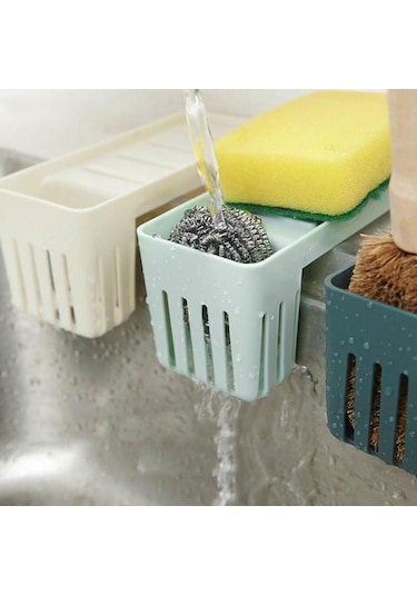 Mavi Mutfak Emme Lavabo Drenaj Rafı Kaşık Çatal Konteyner Tutucu Raf Fırça Asılı Sepet Mavi