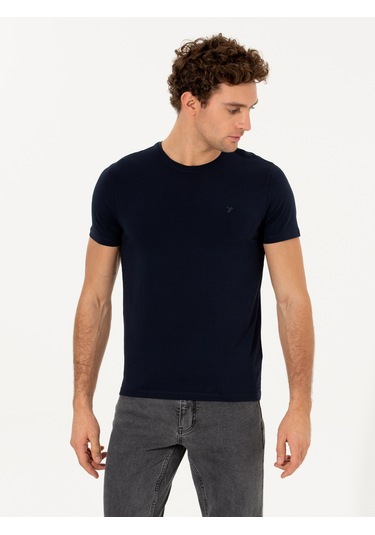 Lacivert Bisiklet Yaka Slim Fit Basic T-shirt
