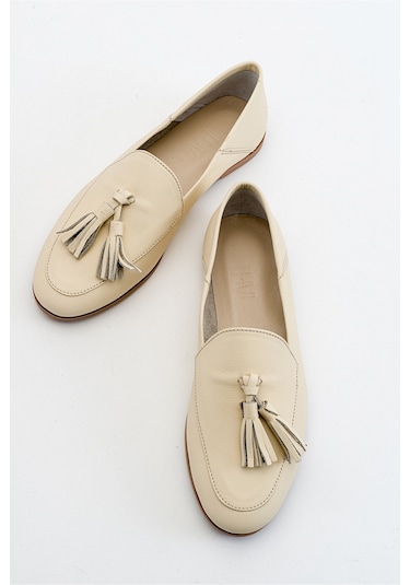 Luvishoes F04 Ekru Bej Cilt Hakiki Deri Ayakkabı Bej - Ekru