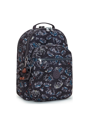 Kıplıng Seoul Lap Büyük Boy Sırt Çantası Desenli Jungle Fun Race