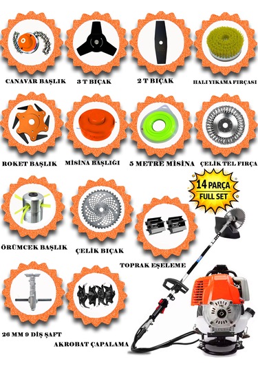 Prowackers German Vkx-752 Pro Sırt Tırpan+ Akrobat Çapalama + Toprak Eşeleme 14 Parça Temizlik Setli