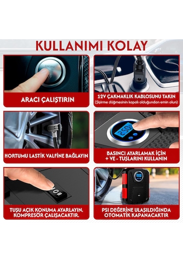 Enshall 3609b Araç Çakmaklık Uyumlu 100w Hava Kompresörü Dc 12v