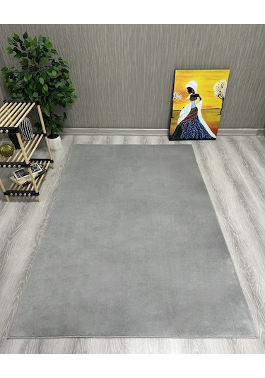 Dekoratif Puffy Peluş Yumuşak Yıkanabilir Kaymaz Taban Kesme Halı Yolluk Gri
