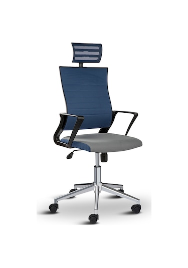 Rigel Başlıklı Ofis Koltuğu Çalışma Koltuğu Mavi Gri