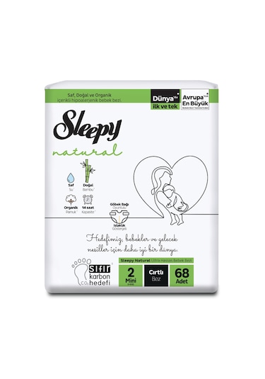 Sleepy Natural Ekonomik Paket Bebek Bezi 2 Numara Mini 68 Adet