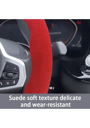 Kırmızı Seametal 1 Çift Evrensel Araba Direksiyon Güçlendirici Kapak İç Karbon Fiber Kaymaz Kapak Direksiyon Koruma Kapağı