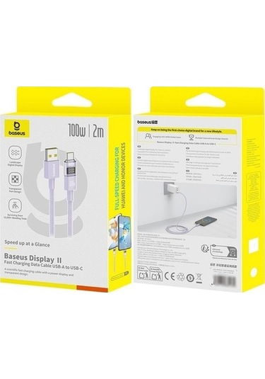 Zyzqstore 2 Metrelik Baseus 100w Hızlı Display Usb-a Type-c Şarj Kablo, Pazly, Uzunluk:2m, Usb-a Type-c, Şarj Kablosu