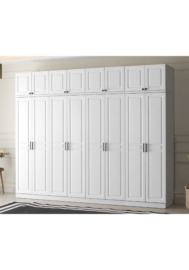 GuneyStore Sport 8 Kapaklı Komple MDF Yüklüklü Beyaz Gardırop
