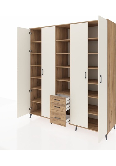 Kronos Dolap 17 Raflı 3 Çekmeceli 4 Kapaklı 220x59x243 Çam-aytaşı/çam Aytası/atlas Çam