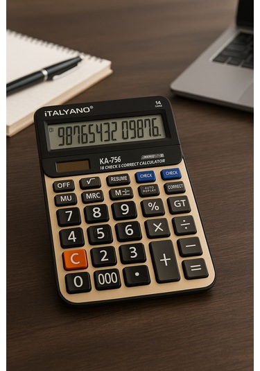 14 Haneli Profesyonel Hesap Makinesi Muhasebe İşyeri Hesap Makinesi Solar&pilli Siyah