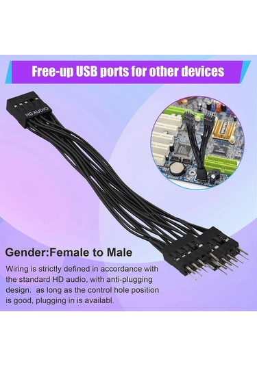 Anakart Ses Hd Uzatma Kablosu 9 Pin 1 Dişi - 2 Erkek Y Ayırıcı Pc Dıy 10 Cm - Kaiyi