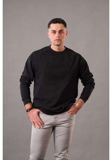 Oversize Baskılı Sıfır Yaka Pamuklu Erkek Sweatshirt 001