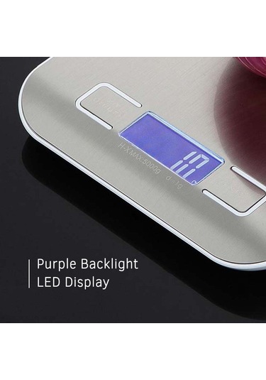 Wezone Dijital Mutfak Terazi, 5kg Hassasiyetli 1g , 4 Ölçü Birimi G, Ml, Oz, Lb , Usb Şarjlı, Pembe Arka Işık, Paslanmaz Çelik Platform Gümüş