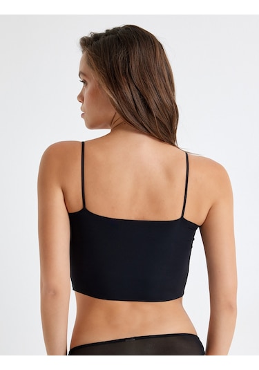 Koton Vücudu Saran Nefes Alan Kumaş Dikişsiz Askılı Kaplı Dolgusuz Yarım Atlet Siyah 5wlk10136mk Siyah