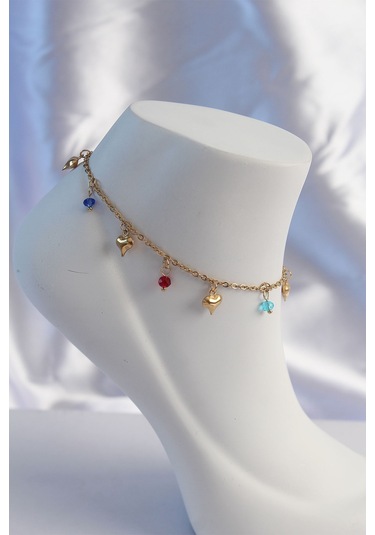 Zarif Kadın İçin Golden Çelik Zirkonlu Renkli Mini Kalpli Halhal Diğer