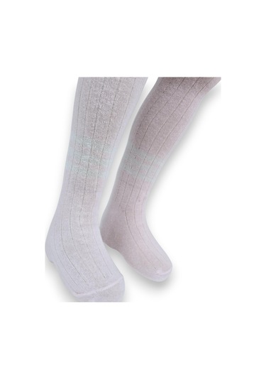 Çizgili Pamuklu Çocuk Külotlu Çorap Pembe