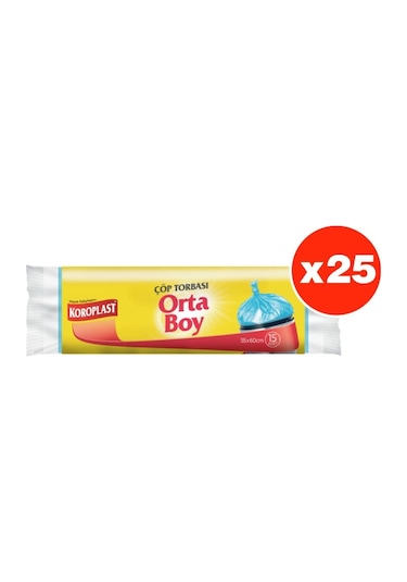 Koroplast Güçlü Orta Boy 15li Çöp Torbası x 25 Paket 55 x 60 CM