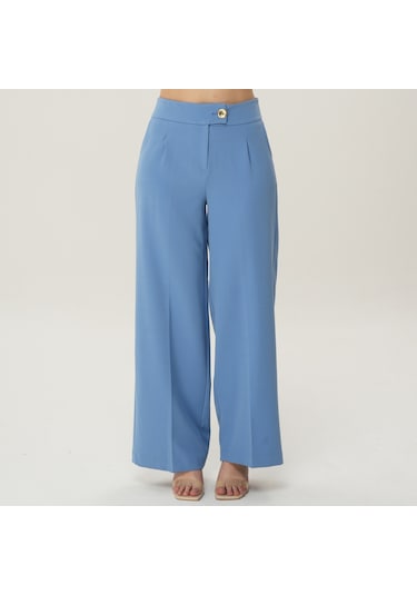 Deryam Tekstil Geniş Paça Kadın Pantolon Mavi