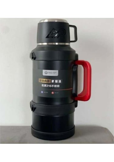 Paslanmaz Çelik 2,5 Litre Termos 48 Saat Sıcak 72 Saat Soğuk Seyahatte Kampta Piknikte - Siyah Siyah