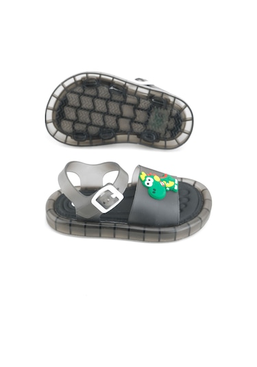 Gezer Yazlık Erkek Çocuk Suni Deri Işıklı Rahat Taban Ayarlanabilir Dino Sandalet Siyah