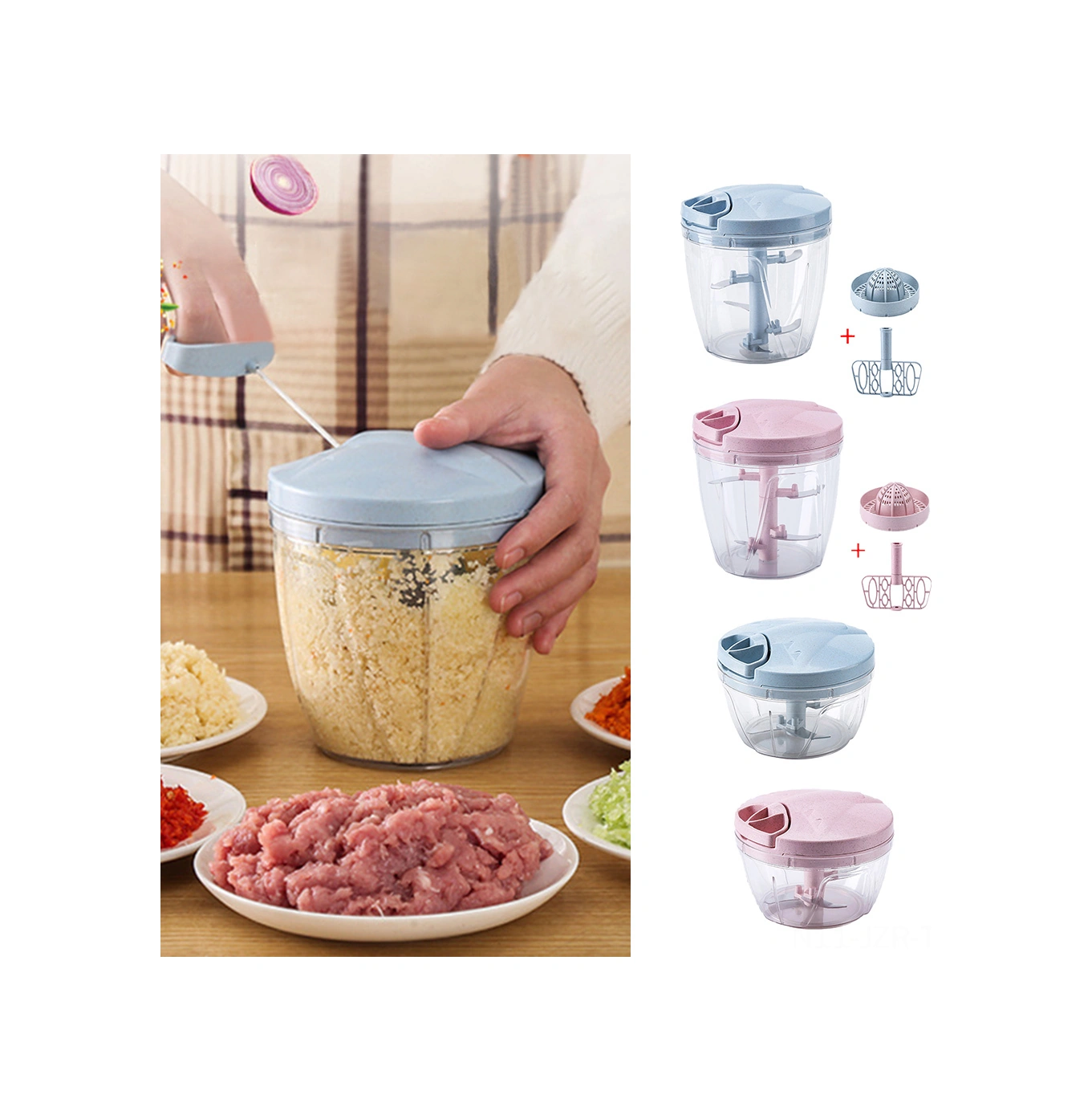 Geeroyoo Ev Kullanıma El İle Multifonksiyonlu Gıda İşleyici - Minced Et, Sarımsak, Sebze Halka Ayırıcı - Mavi Küçük Boy Diğer