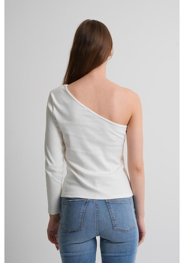 Alexandergardı Fitilli Tek Kol Detaylı Kadın Bluz Beyaz