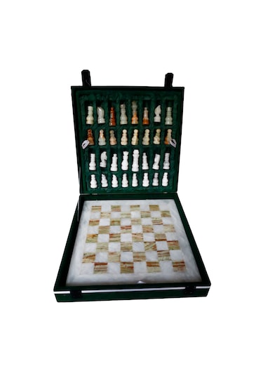 12 İnç El Yapımı Oniks Doğal Taş Satranç Takımı - Şık Hediyelik