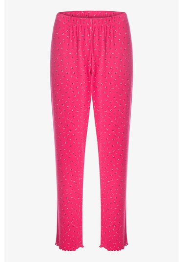 Kadın Pamuklu Çıtır Çiçek Desenli Baby Overloklu Fiyonk Detaylı Uzun Kollu Pijama Takımı Çok Renkli