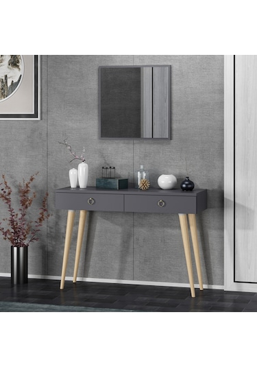 Dekorosso Arden Ahşap Ayaklı Kare Aynalı Modern Dekoratif Dresuar (497932280) Antrasit