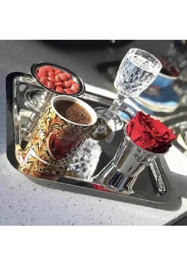 PASLANMAZ ÇELİK KARE TEPSİ 2'Lİ 21 cm ÇAY KAHVE SUNUM TEPSİSİ
