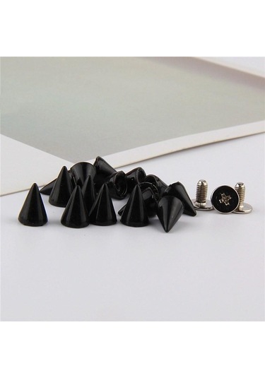 Black 10 Takım 7 10mm Mermi Koni Renkli Çıtçıt Ve Sivri Giysiler Için Dıy El Sanatları Konfeksiyon Perçinler Deri Çanta Ayakkabı Siyah