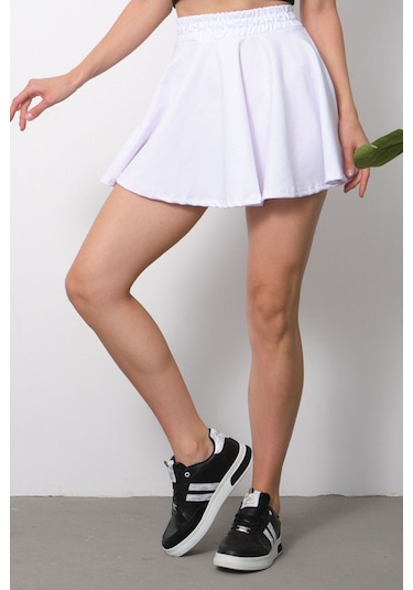 Mrmpro Volanlı Spor Mini Etek 13 / Beyaz Beyaz