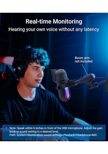 Glowmic Usb Gaming Mikrofon Rgb, Pc Ve Ps5 Uyumlu, Yayın Ve Podcast İçin