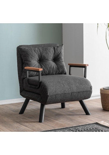 Pafu Sando Tekli Katlanır Yataklı Koltuk Keten Koyu Gri Koyu Gri