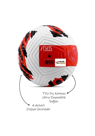 Kırmızı Yeni Desenli Futbol Topu 4 Astarlı No:5 480 Gr + Pompa Hediyeli X507 Kırmızı - Beyaz