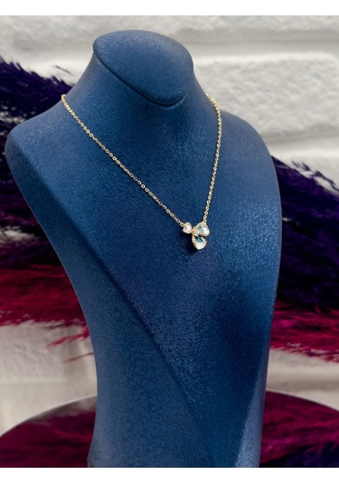 925 Ayar Gümüş Özel Tasarım Gold Renk Trend Kadın Kolye Gümüş