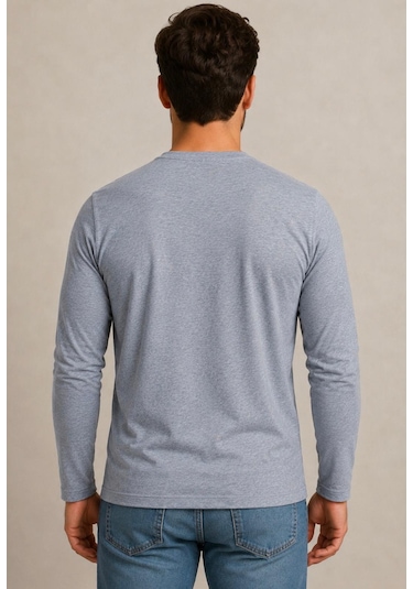 Axxel Erkek Gri Melanj Pamuklu Likralı Süprem Uzun Kollu T-shirt-d240