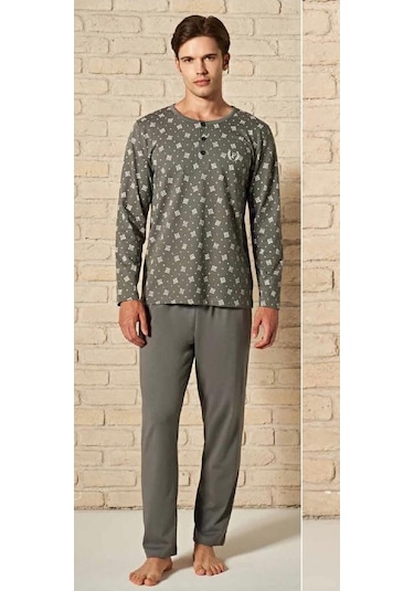 Pijadore Erkek Gri Pamuklu Uzun Kollu Pamuklu Pijama Takımı 1757 Gri