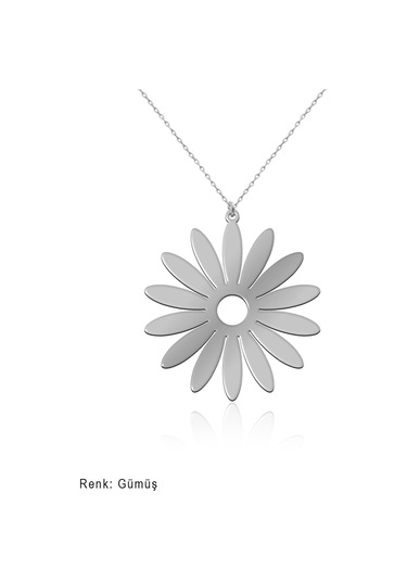 İndigo Takı Sade Papatya Gümüş Kolye