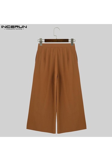 Incerun Erkek Yüksek Bel Bağcıklı Geniş Paça Pantolon Rahat Pileli Resmi Pantolon Gri