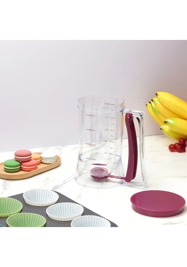 Fochsia Mor Yapışmaz Hamur Dağıtıcı: Ölçekli, Nozullu, Kollu, Kek Ve Krepler İçin Profesyonel Mutfak Aleti