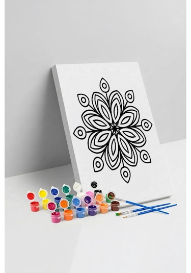Minimal Çiçek Mandala Ahşap Boyama Seti 40x50 Cm