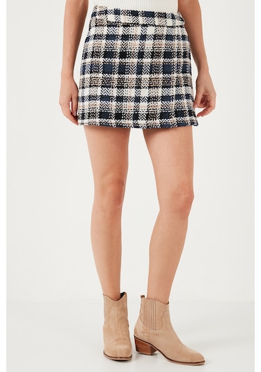 Lela Pamuk Karışımlı Regular Fit Kışlık Bayan Şort Etek 61100015 Ekru-Lacivert