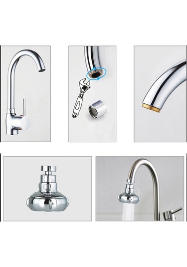 Pazly--360 Dönebilen Musluk Başlı Musluk Su Musluğu Genişletici Gümüş