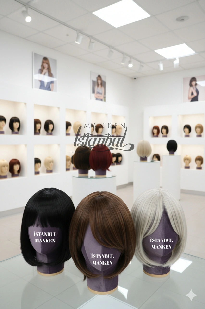 Kumaş Kaplı Polyester Kafa Mankeni Aksesuar Mankeni Şapka Mankeni Peruk Mankeni 0012