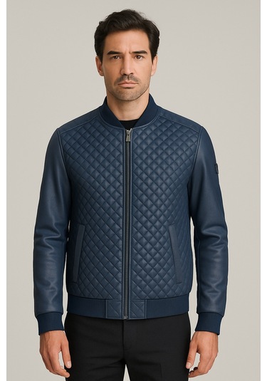 Regular Fit Baklava Desenli Erkek Mont Lacivert 4527 Lacivert