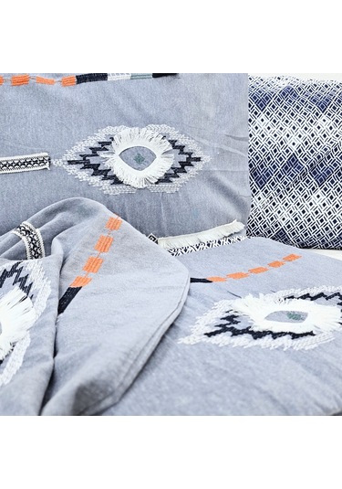 Yatak Örtüsü Seti & Nakışlı Nevresim Takımı Mavi 9 Parça Mavi