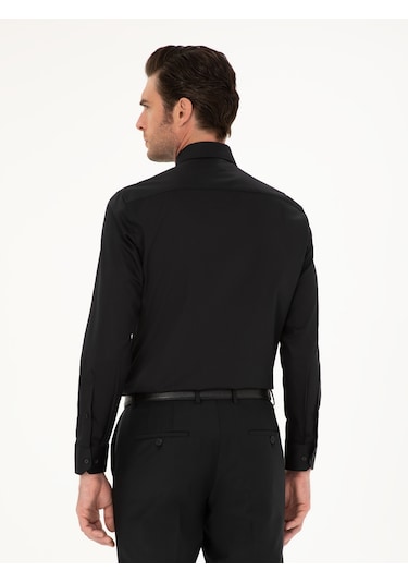 Cacharel Siyah Slim Fit Pamuk Klasik Gömlek