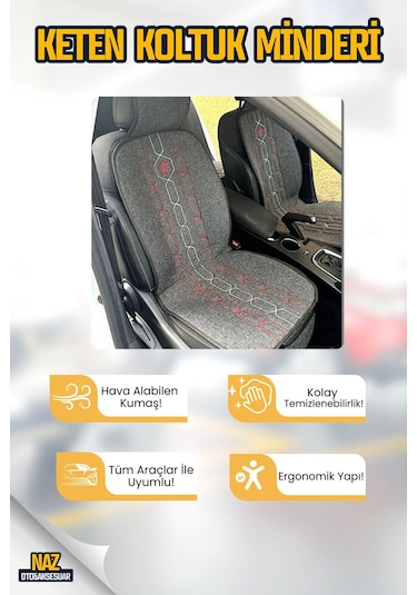 Araba Terletmez Ergonomik Koltuk Minderi 5 Parça - 5 Koltuk Tam Set Kırmızı-beyaz Dikişli