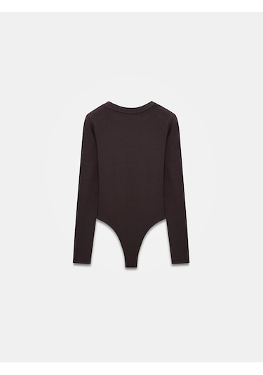 Dilvin 32695 Uzun Kollu Bodysuit-koyu Kahve Koyu Kahve